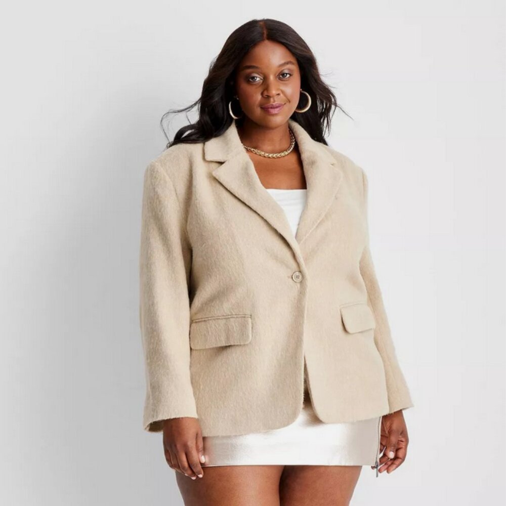 Women's Relaxed Fuzzy Blazer - Future Collective Cream XXL